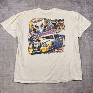 Vtg Stock Car Racing Shirt Mens 2XL White Dave Connolly SKULL GEAR Torco‎ Fuel